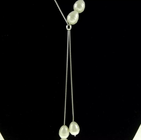 Chico's Faux-Pearl Bolo Pendant Necklace Silvertone 14"-36" - Picture 5 of 5